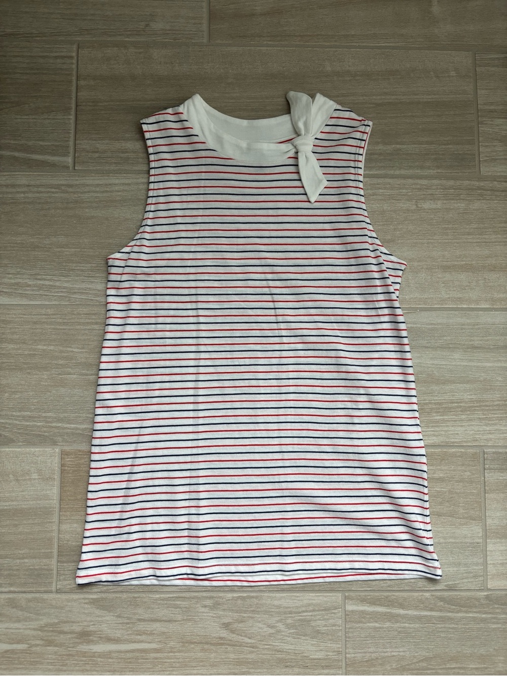 Banana Republic XS White Tank with Red and Navy Stripes and Tie Front